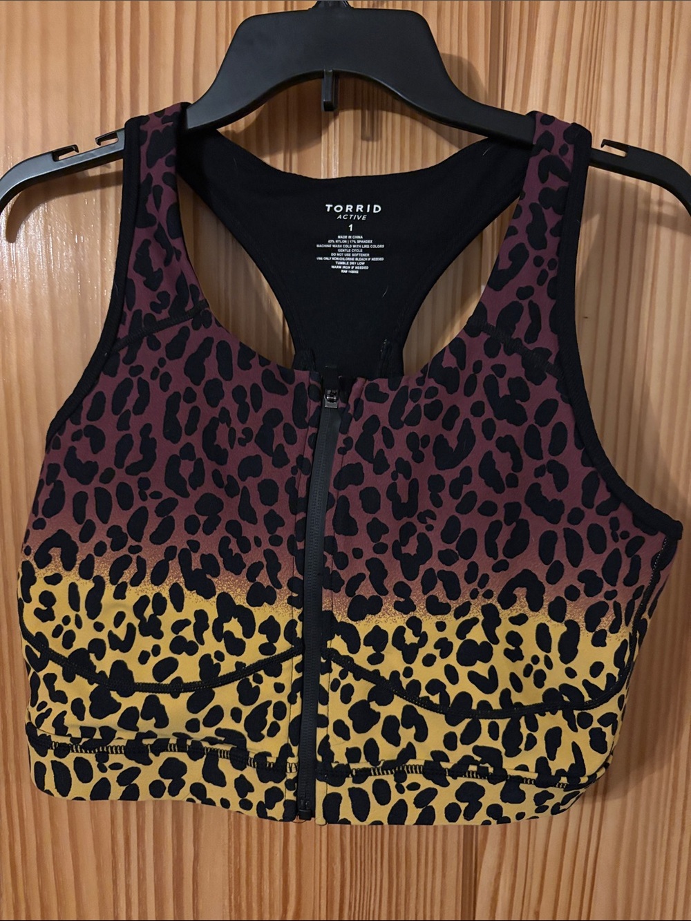 Ombre Leopard Front-Zip Sports Bra - Maroon & Yellow